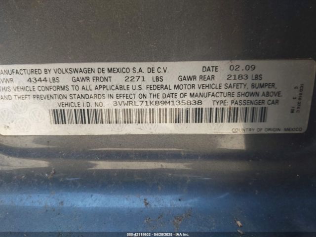 2009 VOLKSWAGEN JETTA 3VWRL71K89M135838 Photo 8
