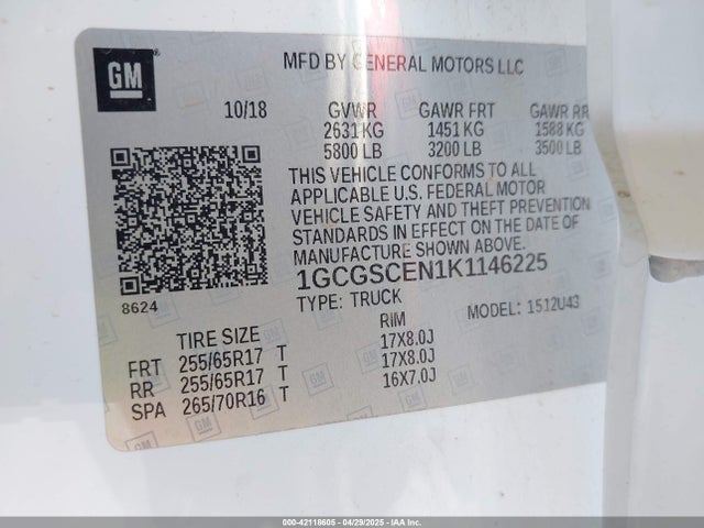 1GCGSCEN1K1146225 Chevrolet Colorado Lt