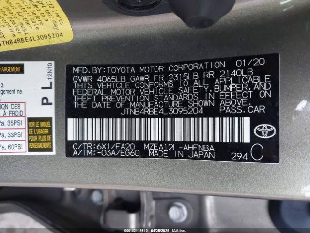 JTNB4RBE4L3095204 Toyota COROLLA SE