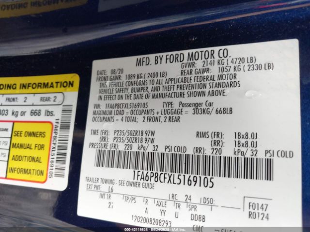 1FA6P8CFXL5169105 Ford Mustang Gt Fastback
