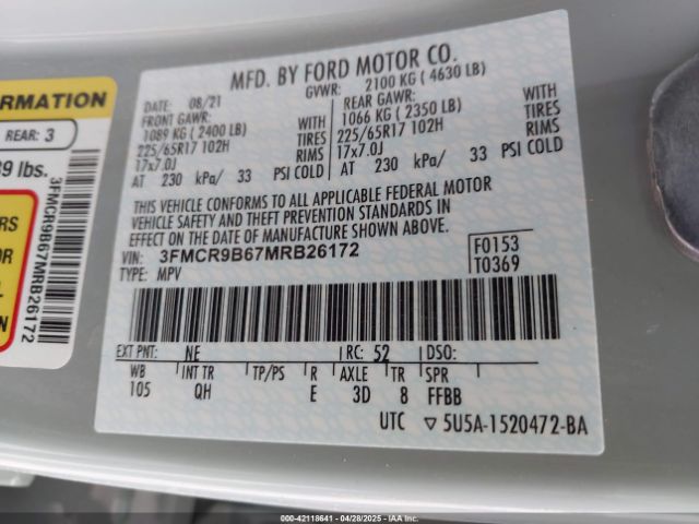 3FMCR9B67MRB26172 Ford Bronco Sport Big Bend