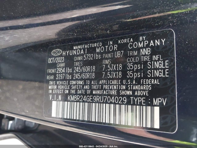KM8R24GE9RU704029 Hyundai Palisade Sel