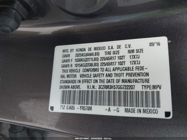 3CZRM3H57GG722207 Honda CR-V EX