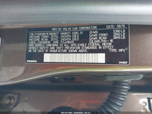 YV4902RK1F2660677 Volvo Xc60 T6