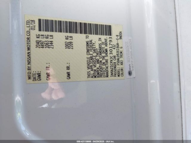 1N4AZ1CPXJC301793 Nissan LEAF SV