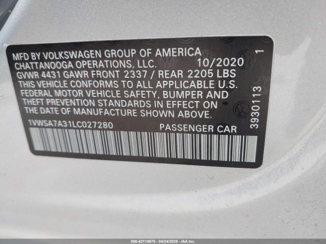 2020 VOLKSWAGEN PASSAT 1VWSA7A31LC027280 Photo 8