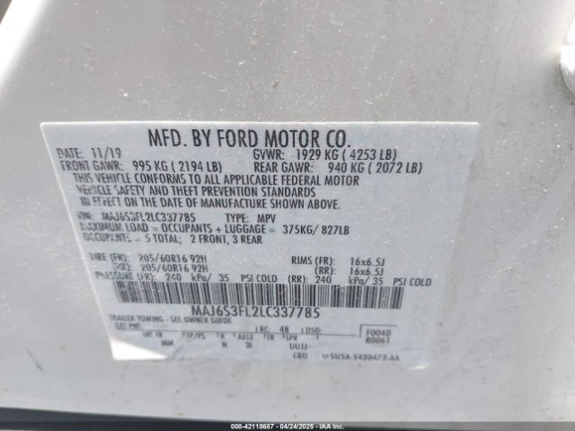 MAJ6S3FL2LC337785 Ford ECOSPORT S