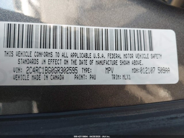 2C4RC1BG0GR302595 Chrysler Town & Country Touring