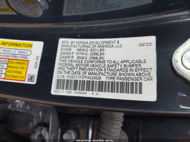 1HGCY1F37PA024928 Honda ACCORD EX