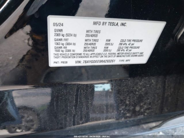 7SAYGDEE9RA293261 Tesla Model Y Long Range Dual Motor All-wheel Drive
