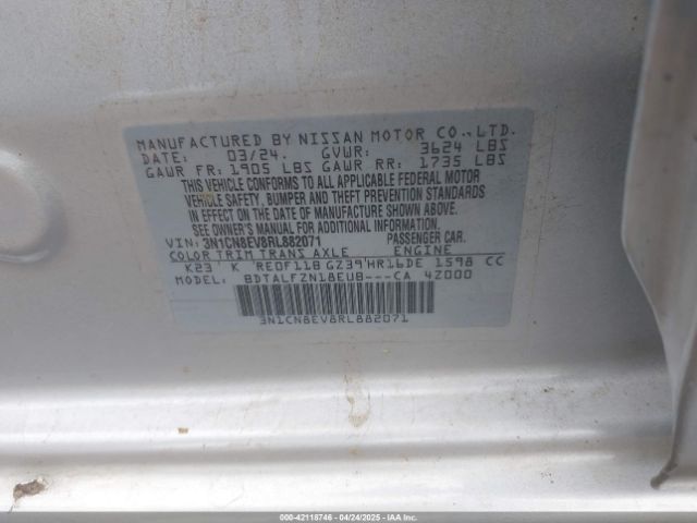 3N1CN8EV8RL882071 Nissan Versa 1.6 Sv