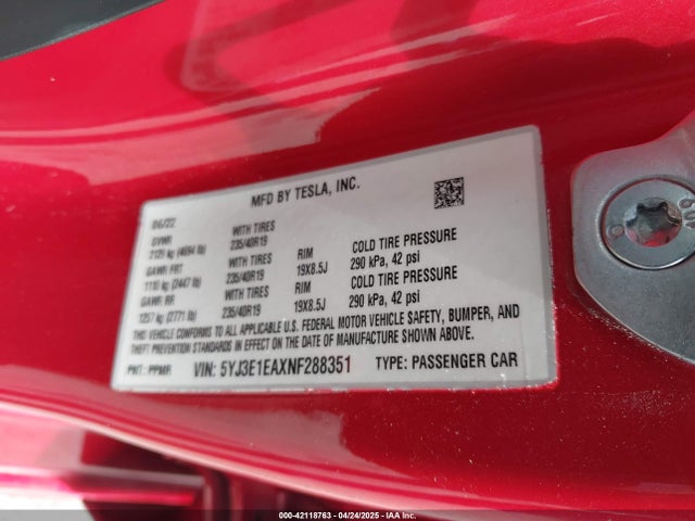 2022 TESLA MODEL 3 5YJ3E1EAXNF288351 Photo 8