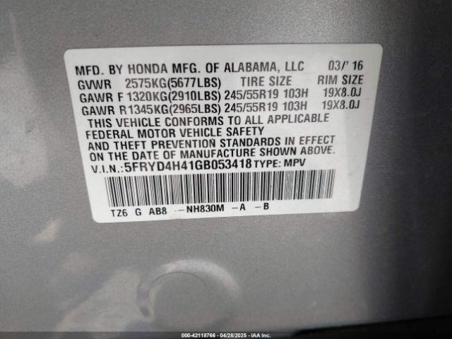 2016 ACURA MDX 5FRYD4H41GB053418 Photo 8