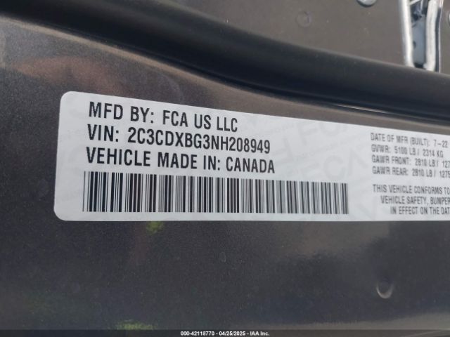 2C3CDXBG3NH208949 Dodge Charger Sxt Rwd