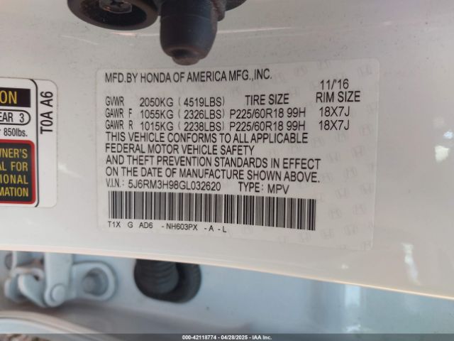 5J6RM3H98GL032620 Honda Cr-v Touring