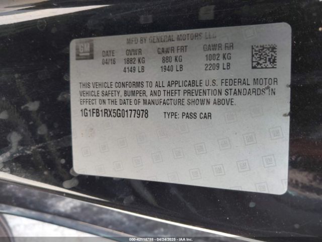 1G1FB1RX5G0177978 Chevrolet Camaro 1lt