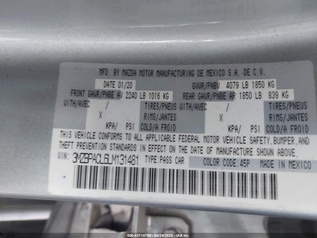 3MZBPACL6LM131481 Mazda Mazda3 Select Package