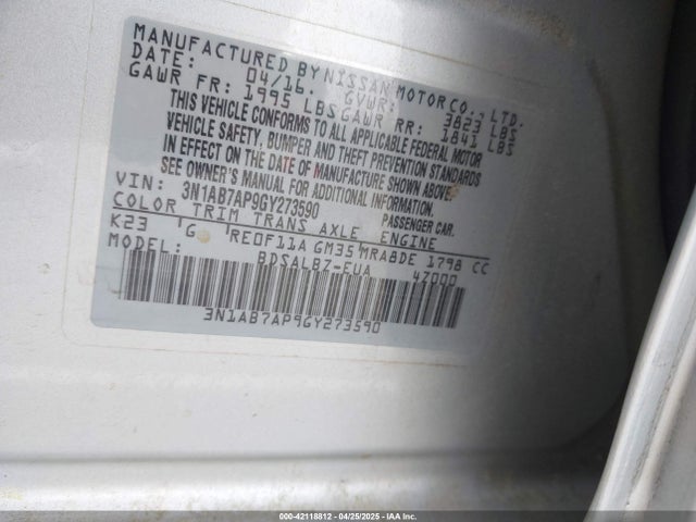 3N1AB7AP9GY273590 Nissan SENTRA S