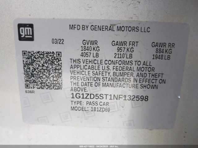 1G1ZD5ST1NF132598 Chevrolet lfv - direct injection, variable valve timing, gen 1 gmna