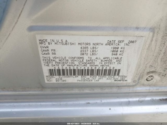 2008 MITSUBISHI GALANT 4A3AB36F88E020830 Photo 8