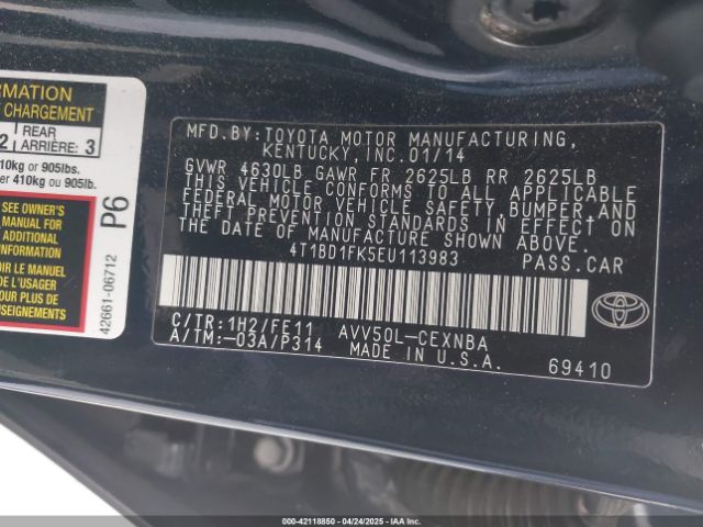 4T1BD1FK5EU113983 Toyota Camry Hybrid Le