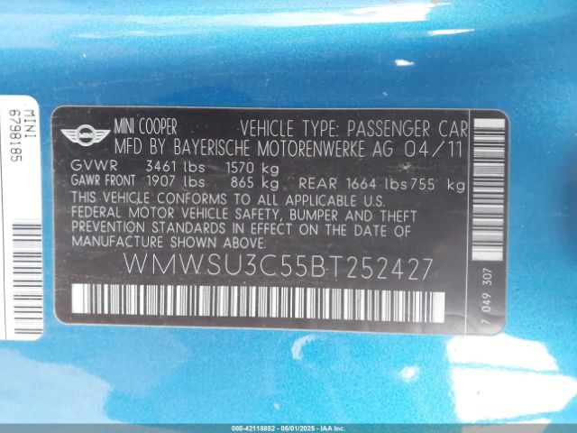 2011 MINI COOPER WMWSU3C55BT252427 Photo 8