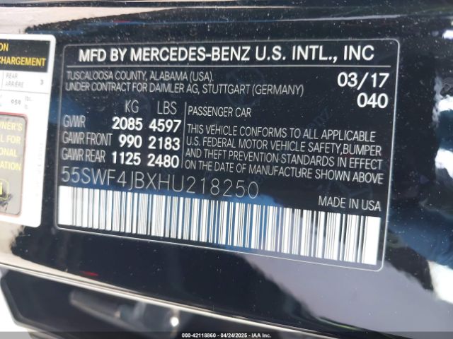 55SWF4JBXHU218250 Mercedes-Benz C 300 Luxury/sport