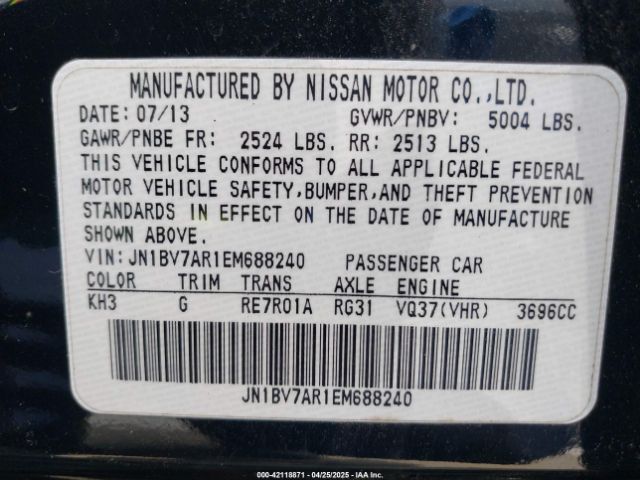 JN1BV7AR1EM688240 Infiniti Q50 Premium