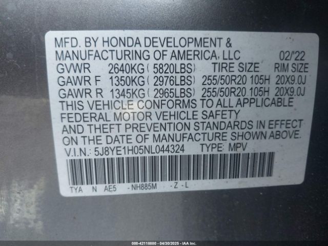 5J8YE1H05NL044324 Acura Mdx A-spec Package
