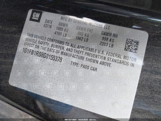 1G1FB1RS8G0155378 Chevrolet Camaro 1lt