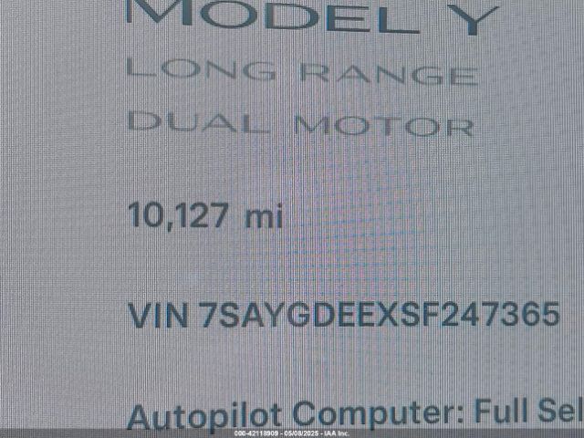 7SAYGDEEXSF247365 Tesla Model Y Long Range Dual Motor All-wheel Drive
