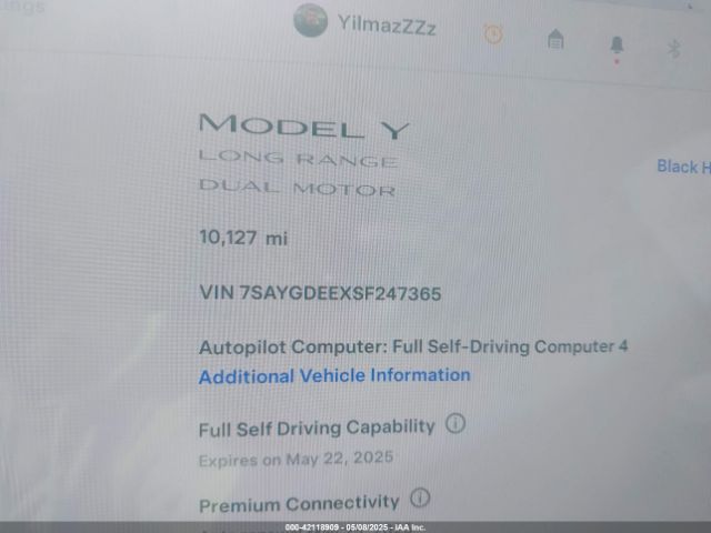 7SAYGDEEXSF247365 Tesla Model Y Long Range Dual Motor All-wheel Drive