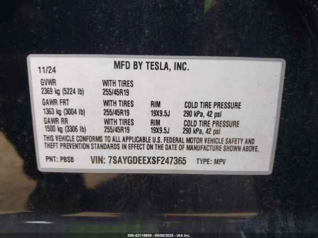 7SAYGDEEXSF247365 Tesla Model Y Long Range Dual Motor All-wheel Drive