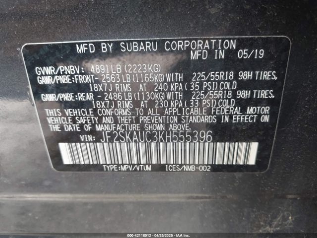 JF2SKAUC3KH555396 Subaru Forester Limited