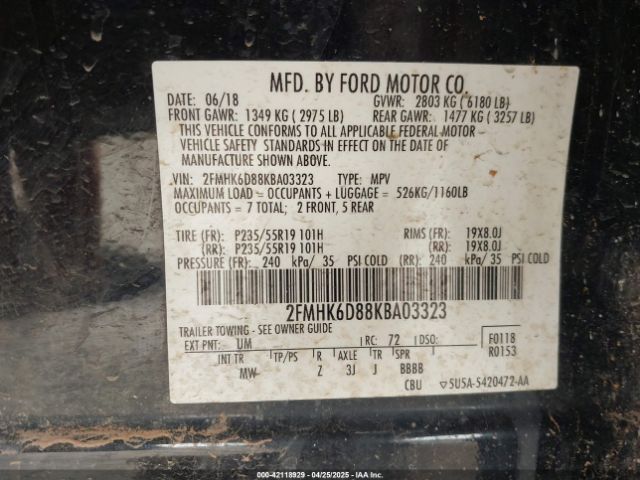 2FMHK6D88KBA03323 Ford Flex Limited