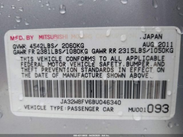 2011 MITSUBISHI LANCER EVOLUTION JA32W8FV6BU046340 Photo 8