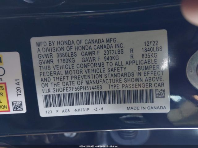 2HGFE2F56PH514498 Honda k20c2