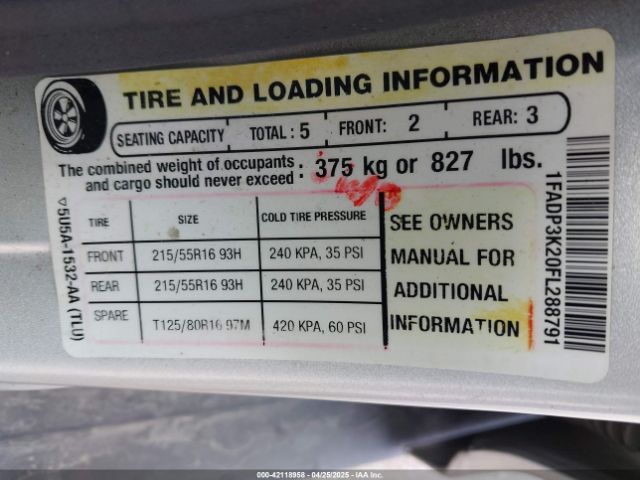 1FADP3K20FL288791 Ford FOCUS SE