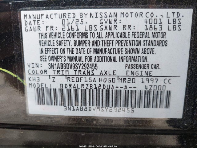3N1AB8DV9SY292455 Nissan SENTRA SR