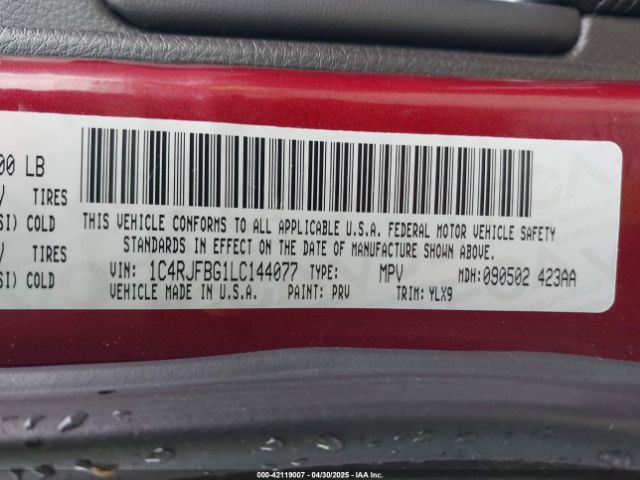 1C4RJFBG1LC144077 Jeep Grand Cherokee Limited X 4x4