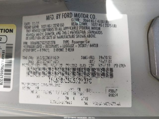 1FA6P8JZ5G5521378 Ford Shelby Gt350