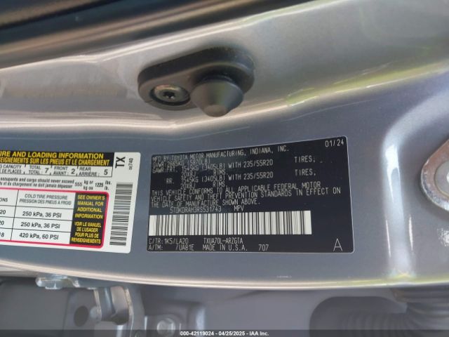 5TDKDRAH3RS531743 Toyota Highlander Platinum