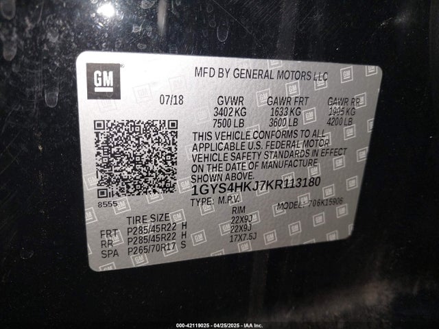 1GYS4HKJ7KR113180 Cadillac Escalade Esv Luxury