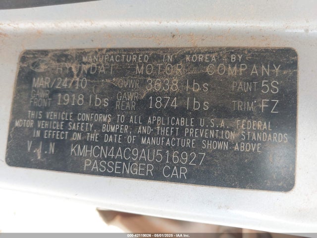 Продаж на аукціоні авто 2010 Hyundai Accent Gls, vin: KMHCN4AC9AU516927, номер лоту: 42119026