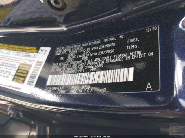 5TDLZRBH6MS076951 Toyota Highlander Xse