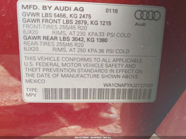 WA1CNAFYXJ2122320 Audi Q5 2.0t Premium/2.0t Tech Premium