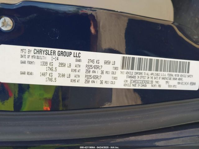 2C4RDGCG3ER266199 Dodge Grand Caravan Sxt