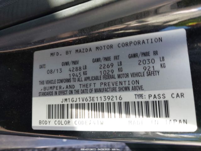 JM1GJ1V63E1139216 Mazda Mazda6 I Touring