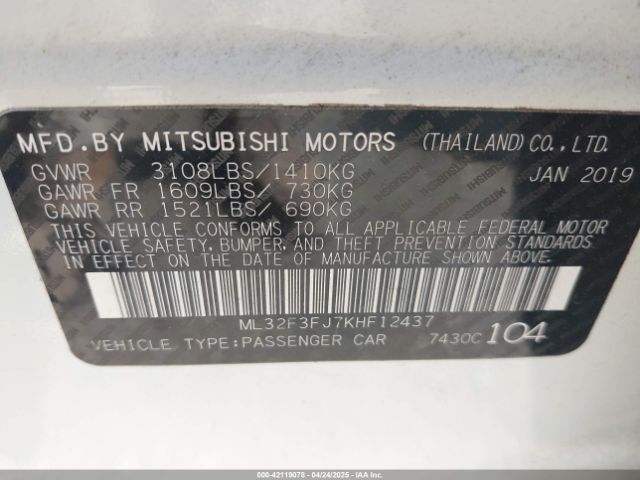 2019 MITSUBISHI MIRAGE G4 ML32F3FJ7KHF12437 Photo 8