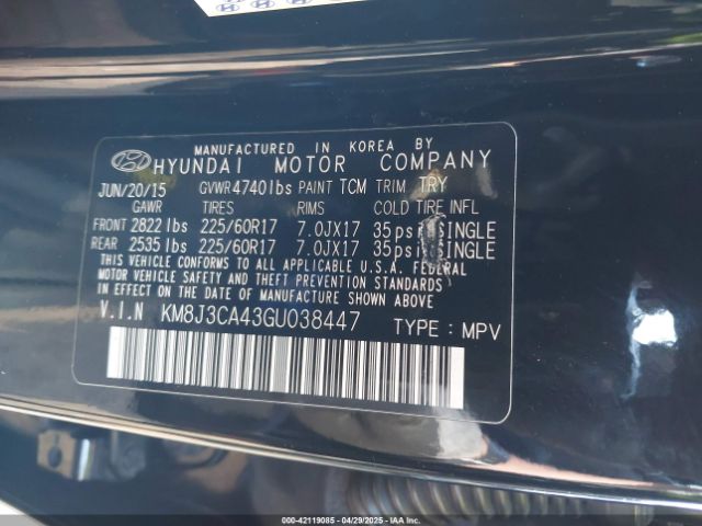 KM8J3CA43GU038447 Hyundai TUCSON SE